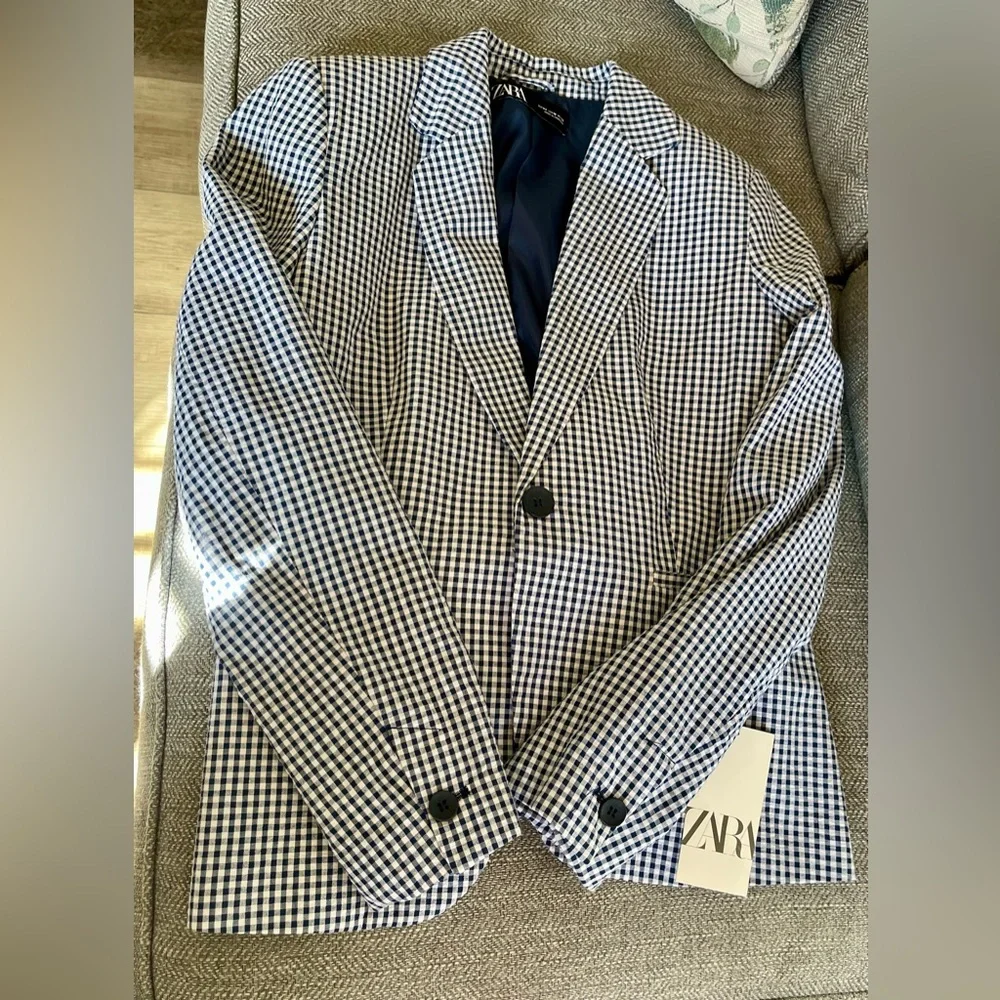 NWT Zara Blazer One Button Gingham Women’s Size 10 - Picture 8 of 11